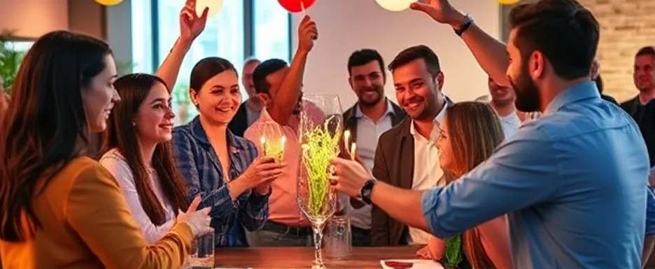 Team celebration and company event with employees enjoying team building activities - الوظائف وفرص التدريب Team celebration and company event with employees enjoying team building activities | الوظائف وفرص التدريب