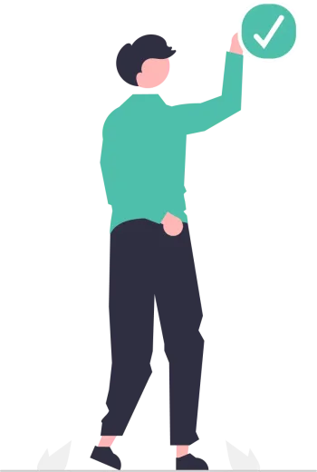 رسم توضيحي لشخص يرفع علامة تحقق ✅ – تمثيل للموافقة أو إتمام المهمة